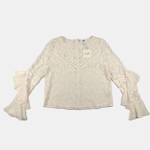 Jack by BB Dakota Ivory Lace Ruffles Button Back Top Size L Boho Fairy Cottage